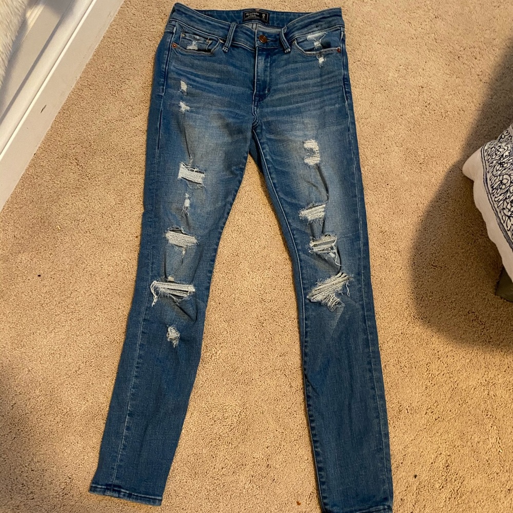 abercrombie & fitch ripped blue jeans